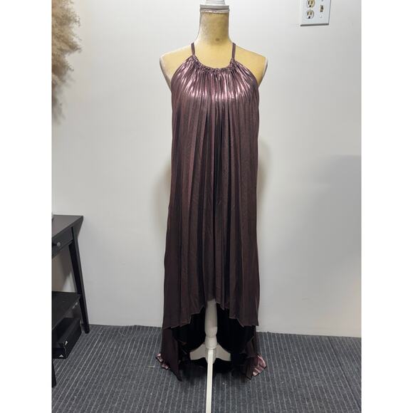 BCBG MAXAZRIA VALARIE Metallic Pleated Halter Gown Hi-Low Dress Size M NWT $368 - Picture 8 of 11